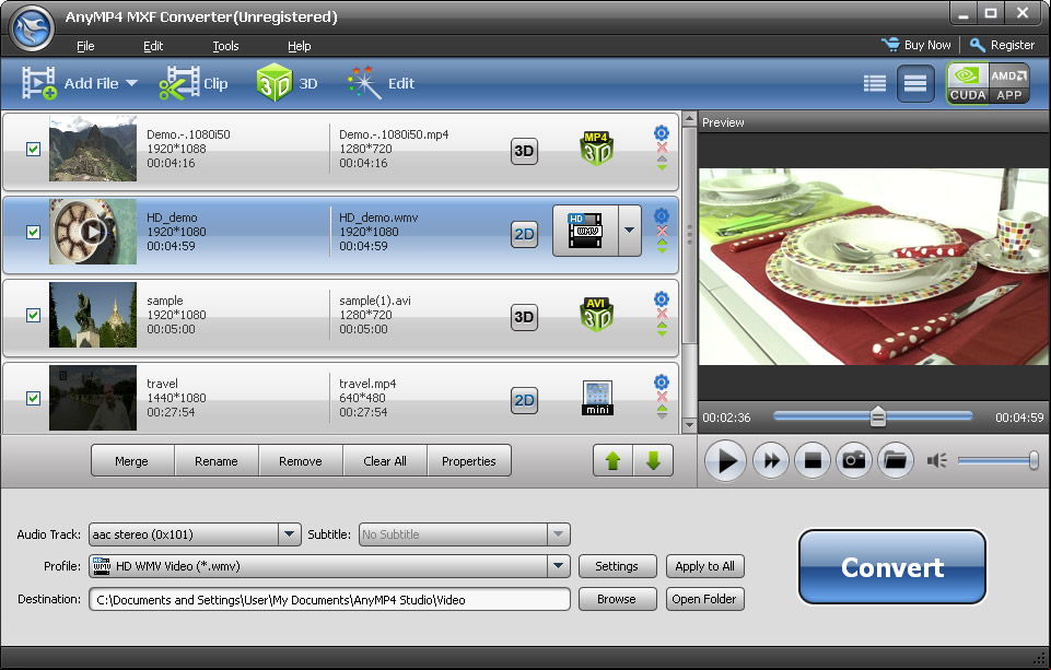 AnyMP4 MXF Converter 7.2.22 Convertir MXF en formatos de video 3D